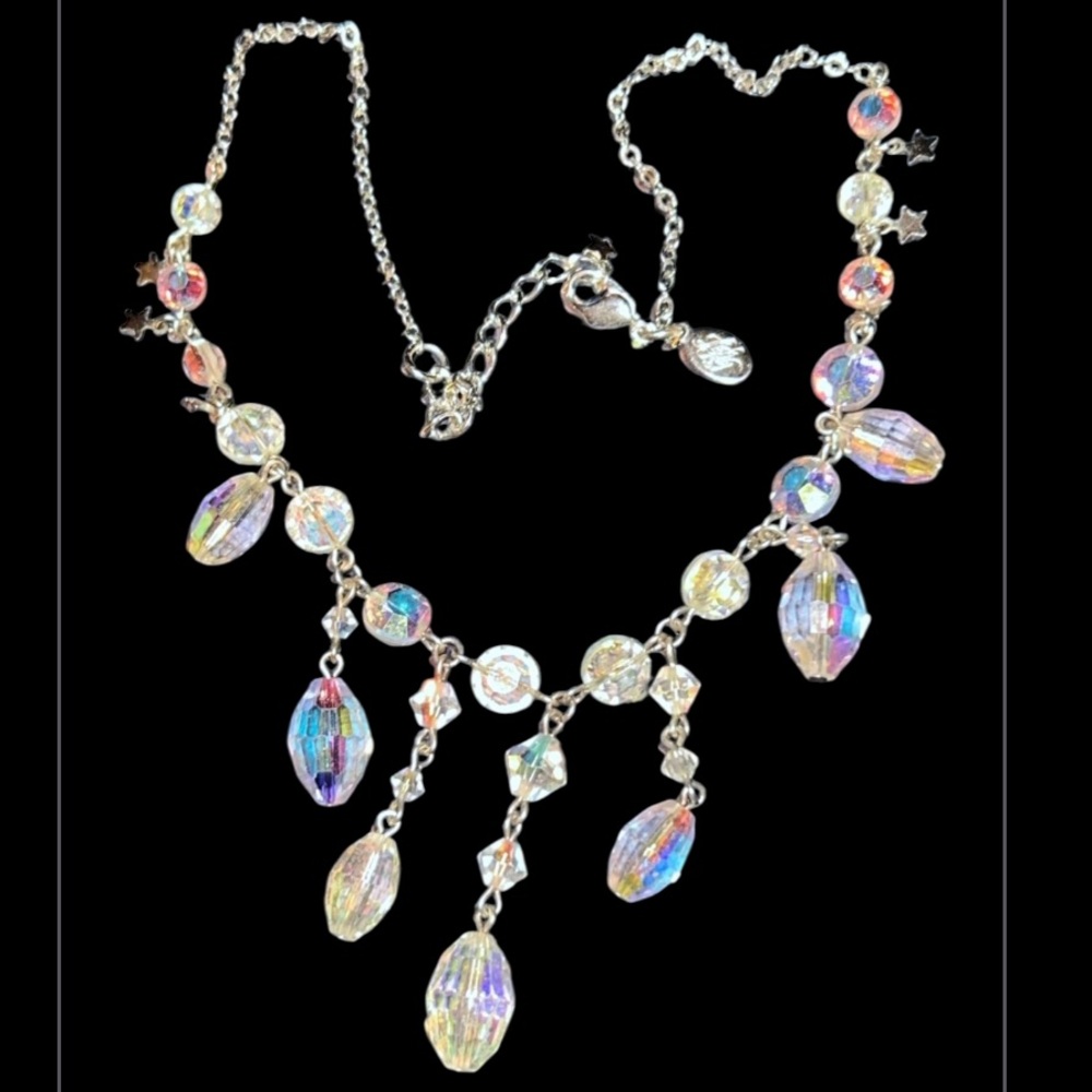 Vintage Kirks Folly Graduated Silver and AB Cut Crystal Drop Dangle Necklace - Picture 2 of 4